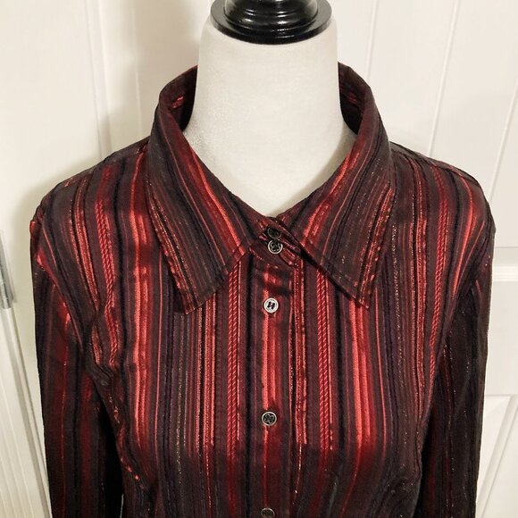 TRIBAL Button Up Shirt Long Sleeved RED BLACK MEDIUM 12 - Picture 3 of 8